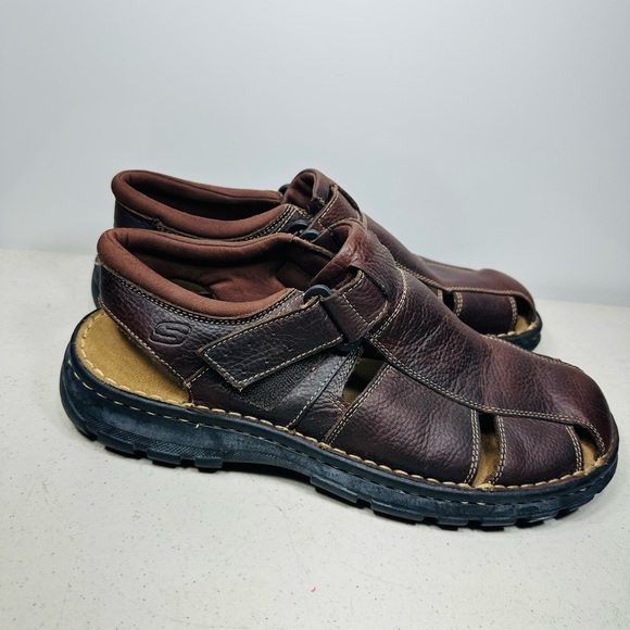 Skechers Men\'s Size 13 Brown Leather Hook & Loop Fisherman Sandals 60230 main image 2